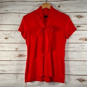 Talbots Petites Red Tshirt w Sheer Bow Tie Size SP